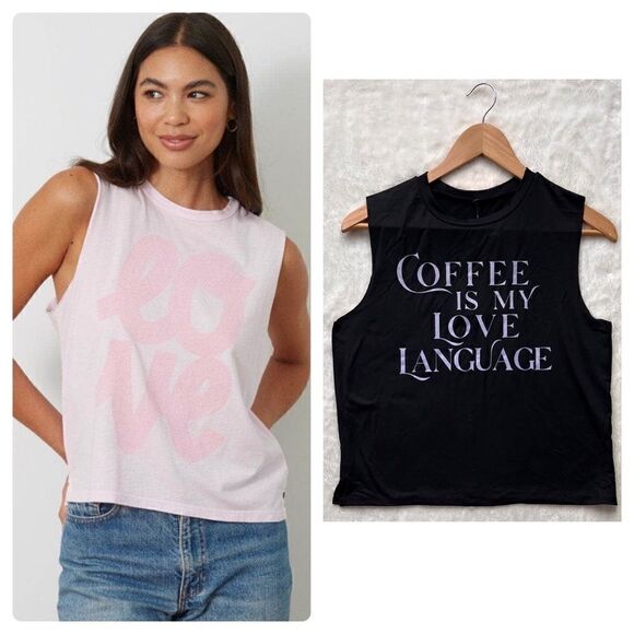 NWT Lovers Of hYOUmanity "COFFEE IS MY LOVE LANGUAGE" The Lili Crop in Black - Picture 1 of 15